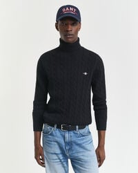 schwarzer rollkragenpullover aus baumwolle mit zopfmuster