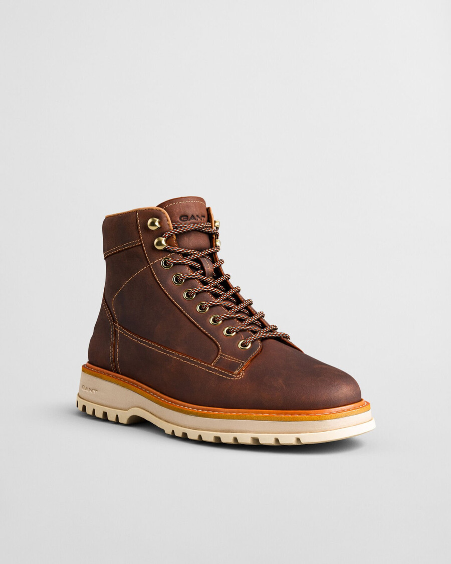 clafton schnürstiefel aus leder – whiskeybraun