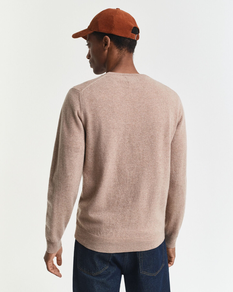 superfeiner lammwollpullover mit rundhalsausschnitt – dunkelsandmeliert
