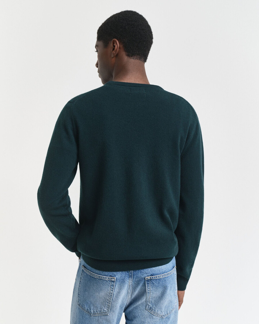 superfeiner lammwollpullover mit rundhalsausschnitt – tartangrün