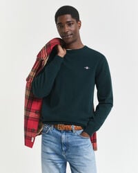 superfeiner lammwollpullover mit rundhalsausschnitt – tartangrün