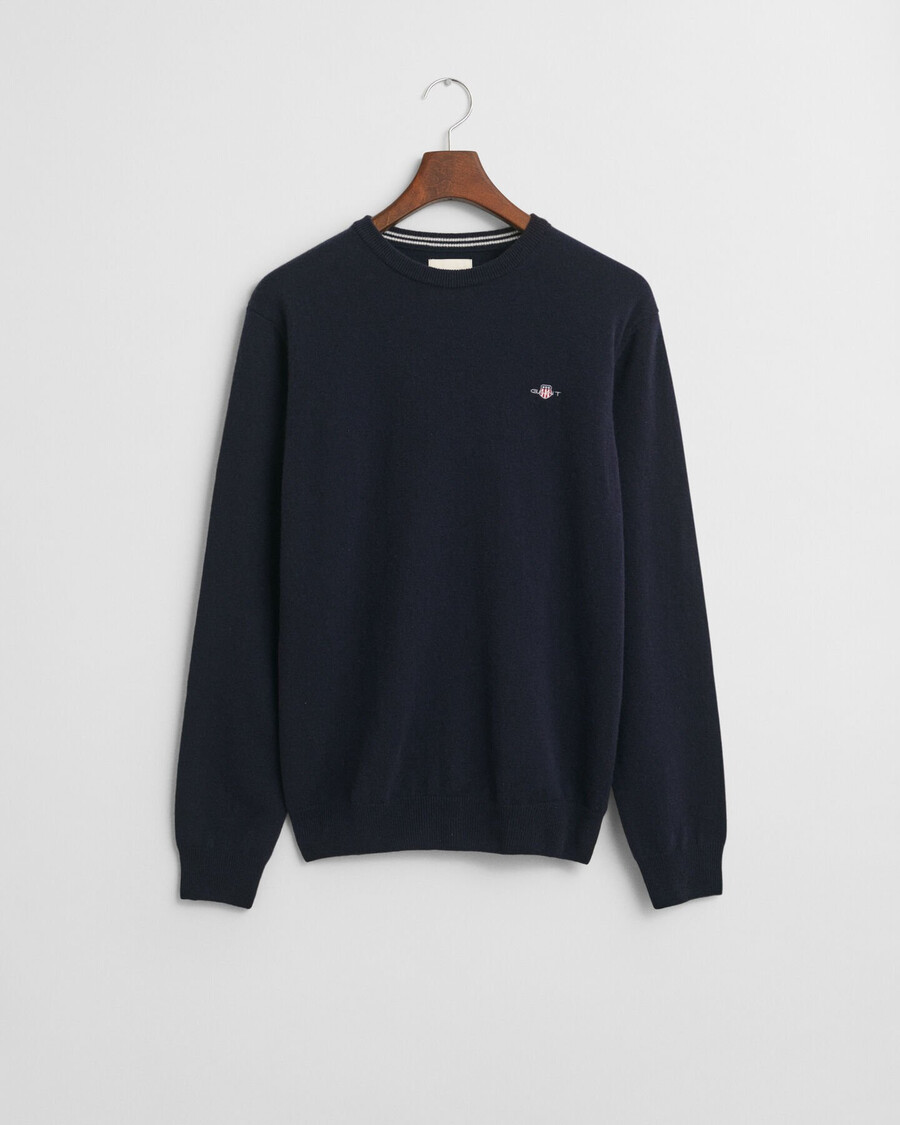 superfeiner lammwollpullover mit rundhalsausschnitt – marineblau