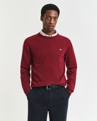 superfeiner lammwollpullover mit rundhalsausschnitt – voluminöses rot