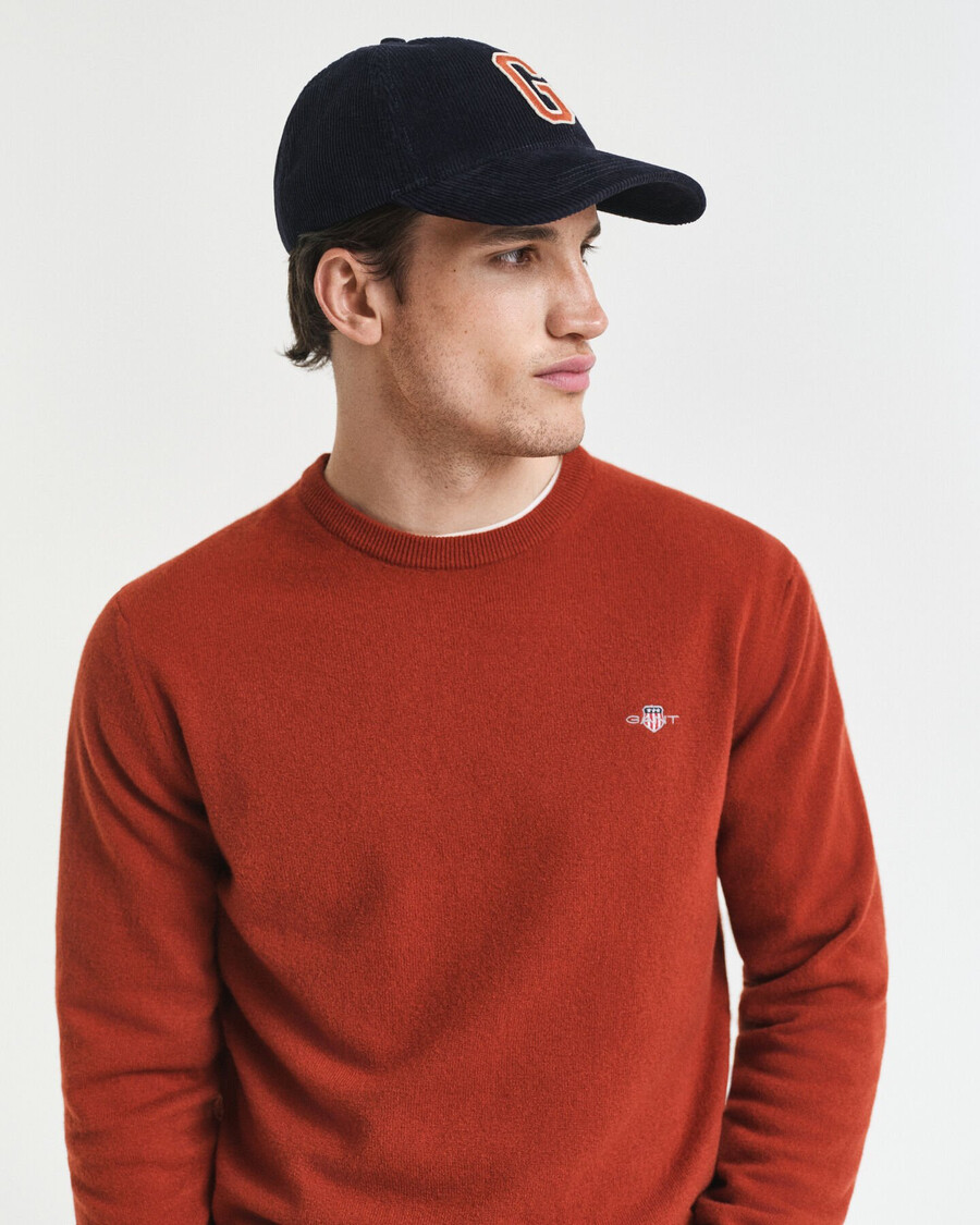 superfeiner lammwollpullover mit rundhalsausschnitt – moderner rost