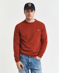 superfeiner lammwollpullover mit rundhalsausschnitt – moderner rost