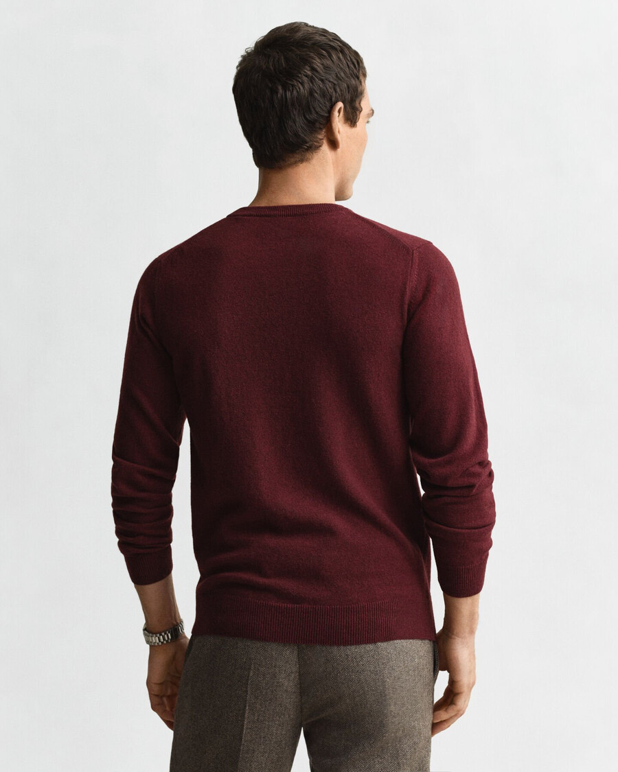 superfeiner lammwollpullover mit rundhalsausschnitt – bordeaux-melange