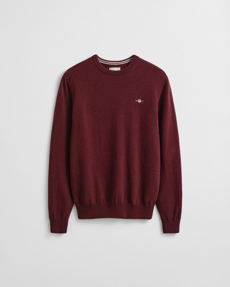 superfeiner lammwollpullover mit rundhalsausschnitt – bordeaux-melange