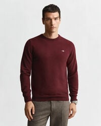 superfeiner lammwollpullover mit rundhalsausschnitt – bordeaux-melange