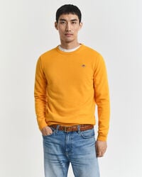 superfeiner lammwollpullover mit rundhalsausschnitt – gelbe flechte