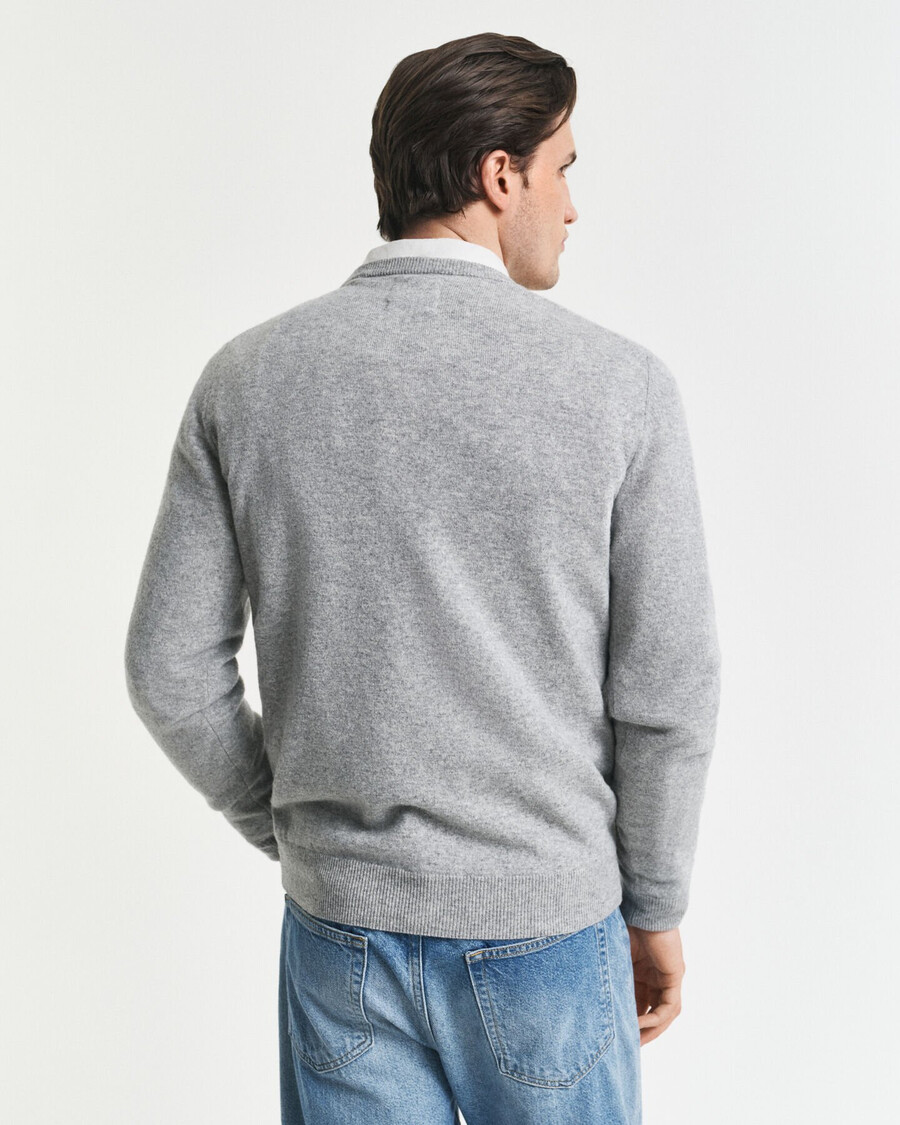 superfeiner lammwollpullover mit rundhalsausschnitt – grau meliert
