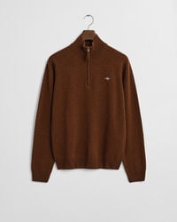 feiner lammwollpullover mit halbem reißverschluss – mahagonibraun