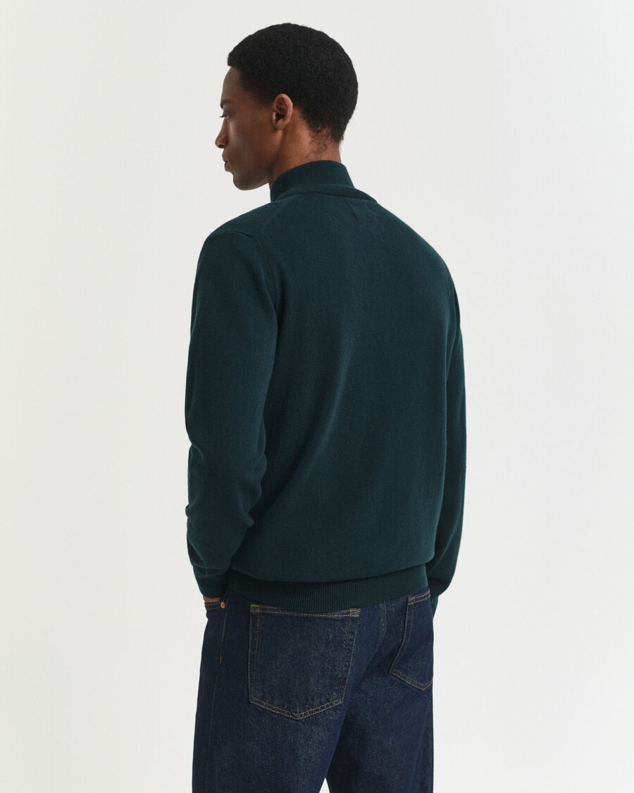 feiner lammwollpullover mit halbem reißverschluss – tartangrün
