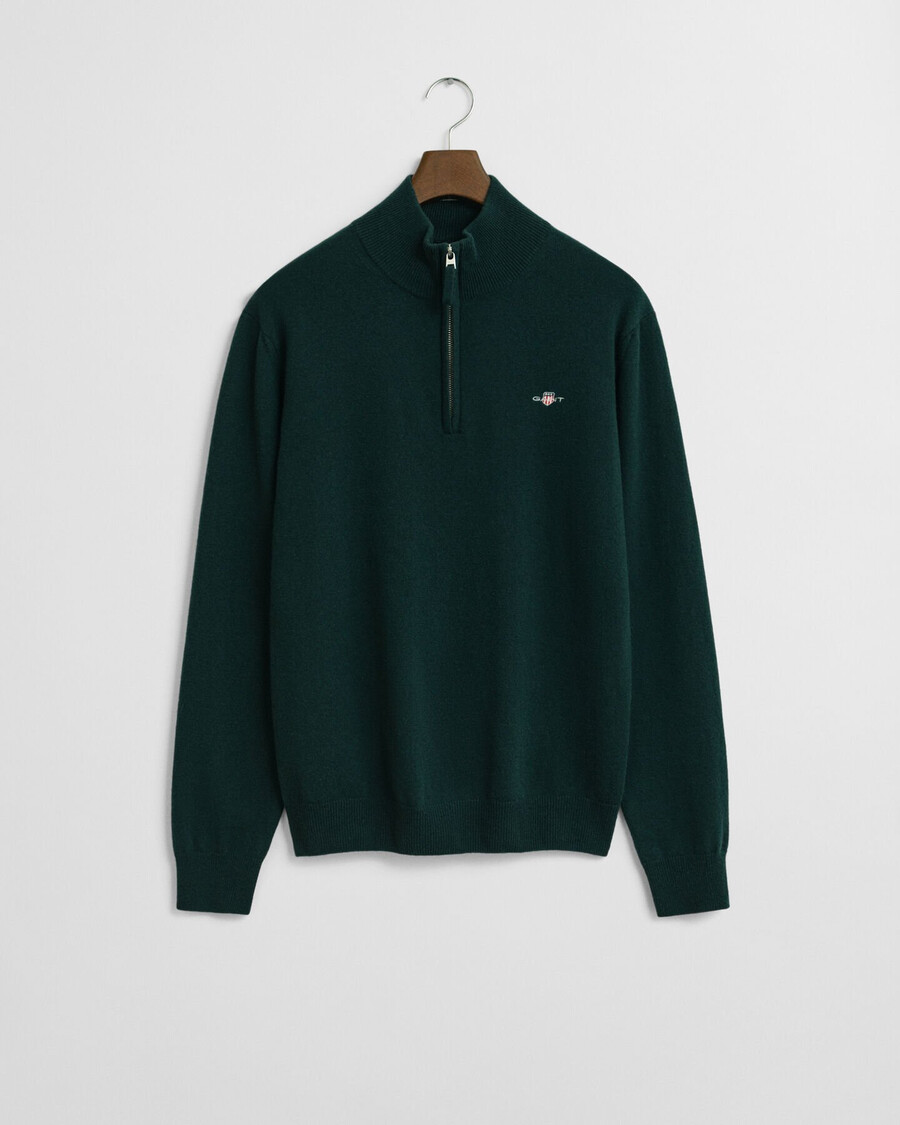 feiner lammwollpullover mit halbem reißverschluss – tartangrün
