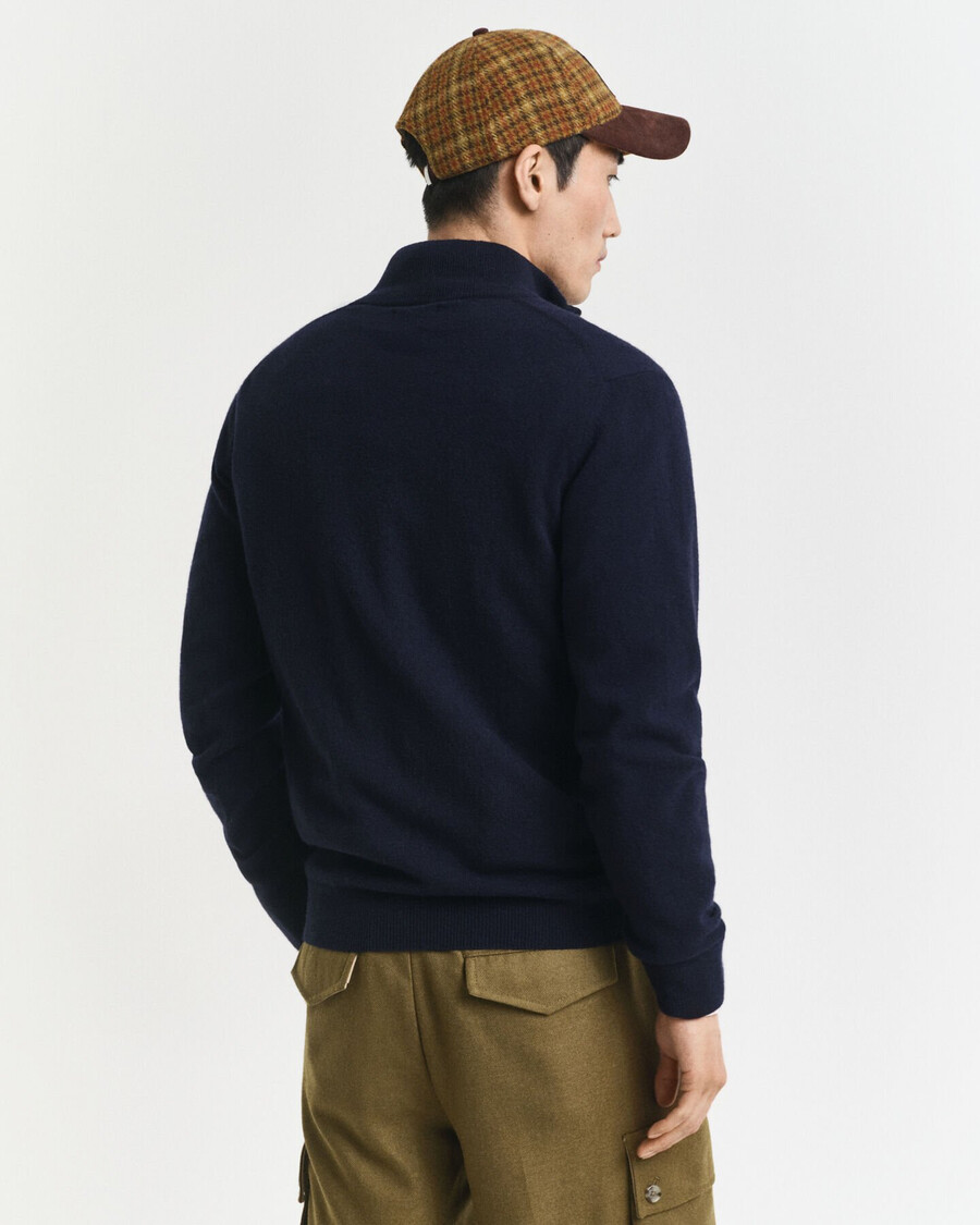 feiner lammwollpullover mit halbem reißverschluss – marineblau