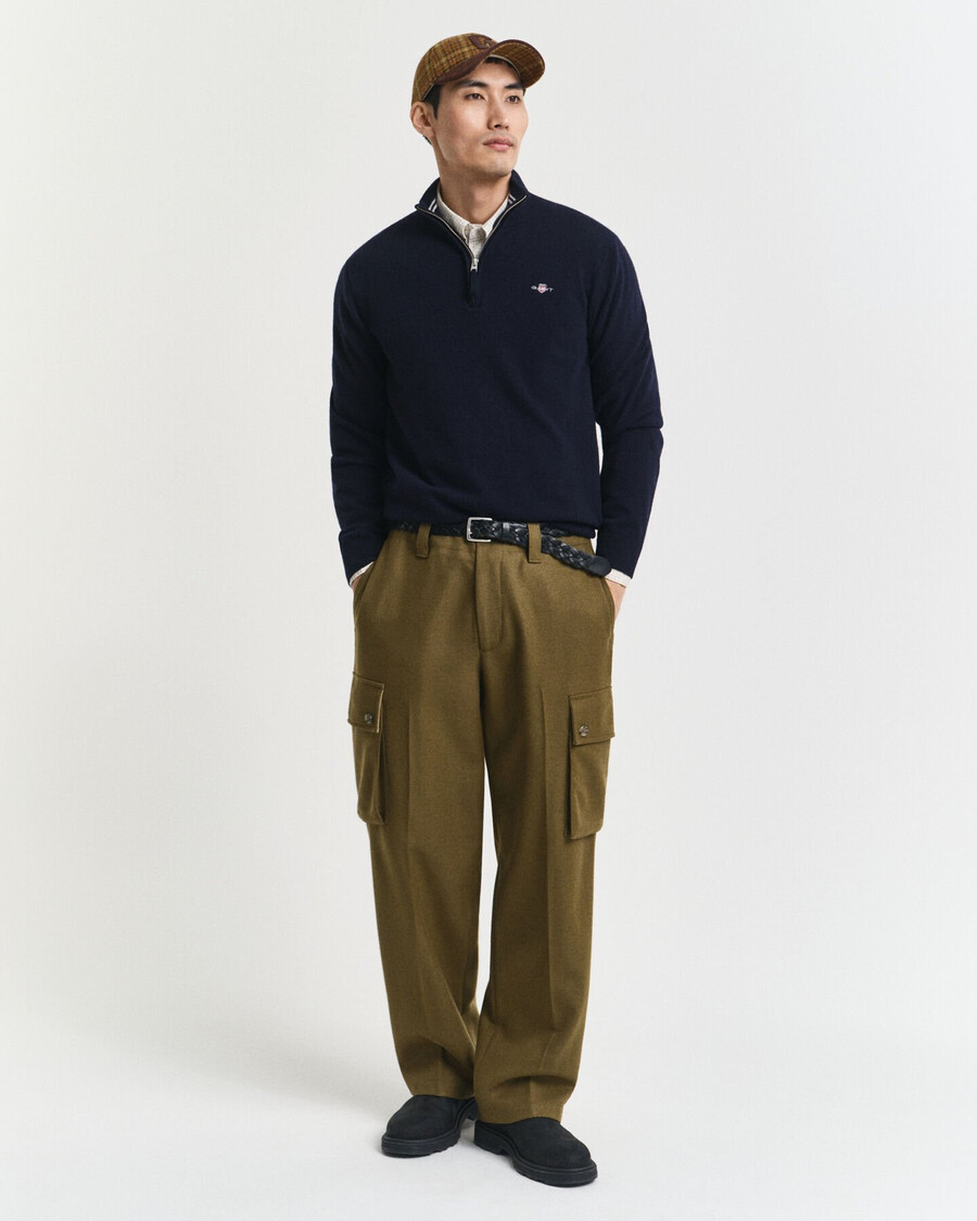 feiner lammwollpullover mit halbem reißverschluss – marineblau