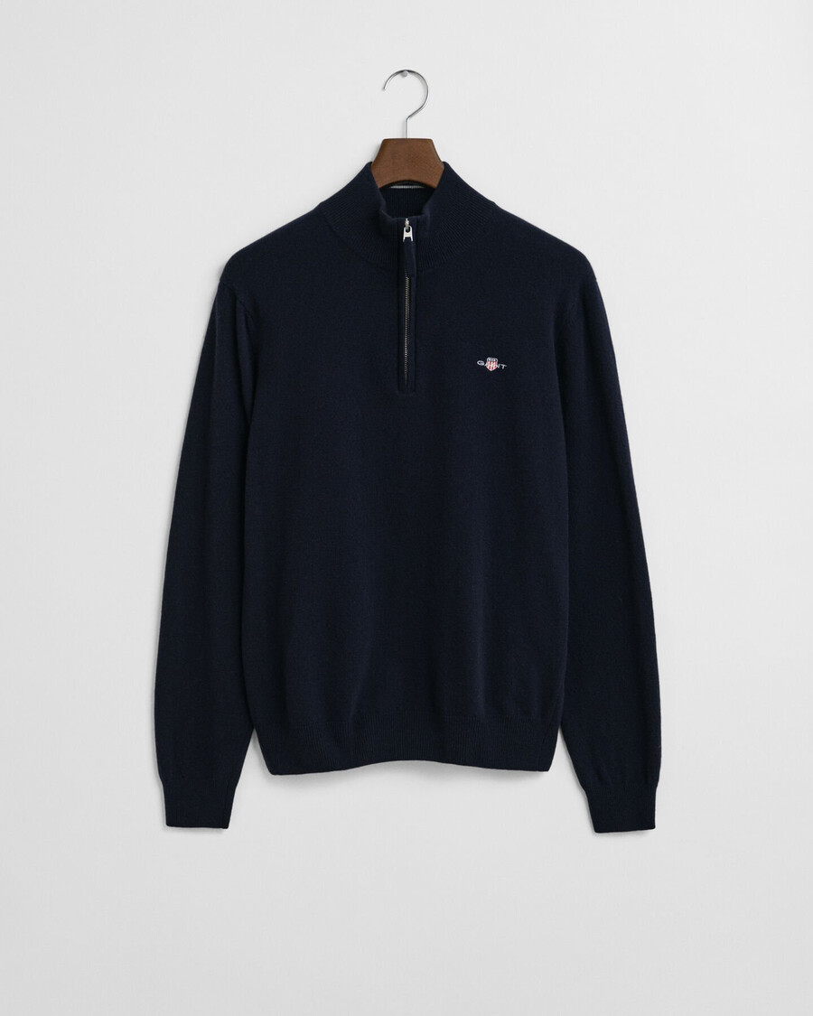 feiner lammwollpullover mit halbem reißverschluss – marineblau
