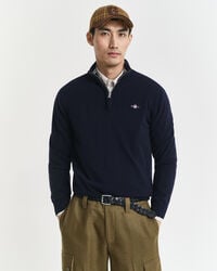 feiner lammwollpullover mit halbem reißverschluss – marineblau