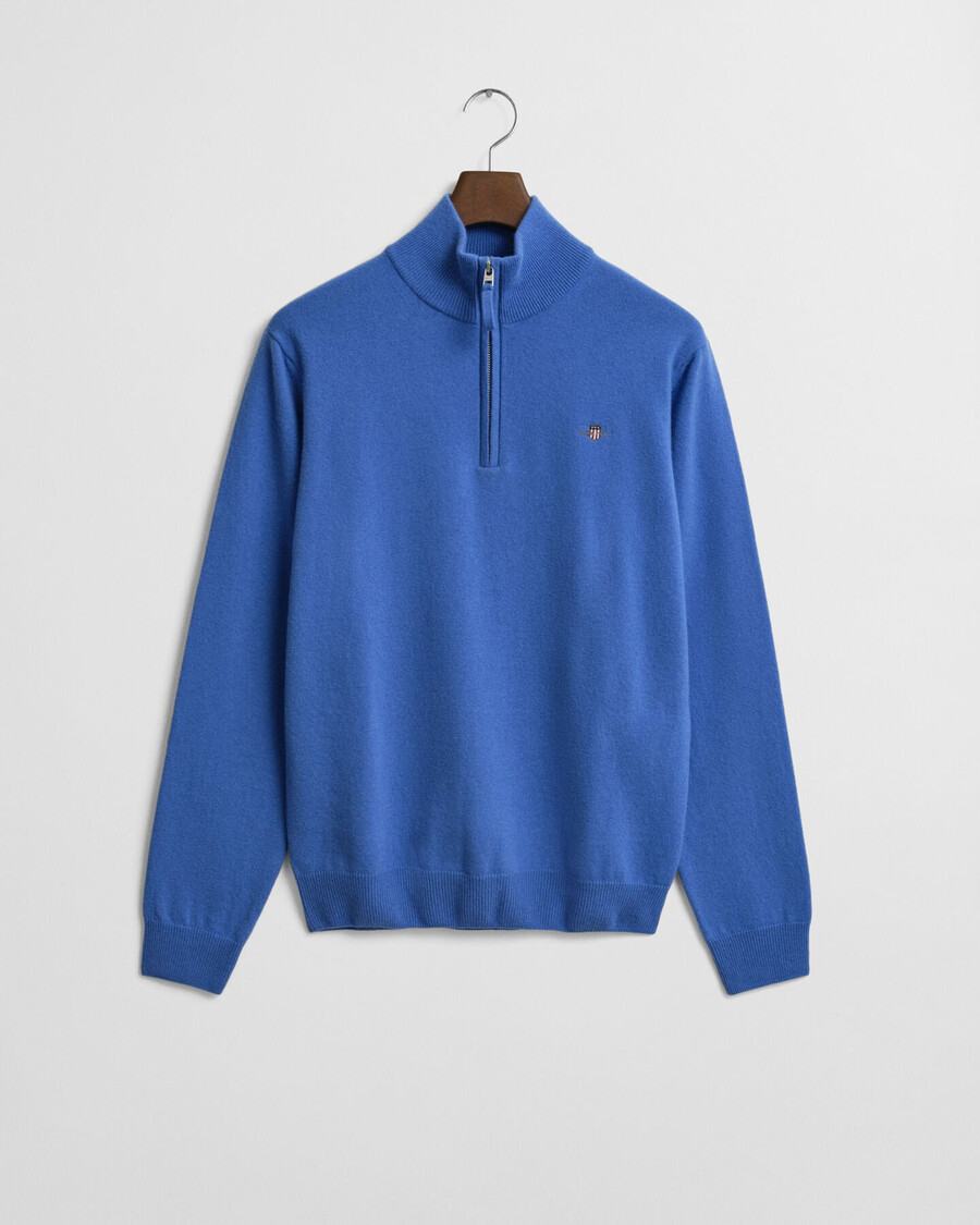 superfeiner lammwollpullover mit halbem reißverschluss – perfektes blau