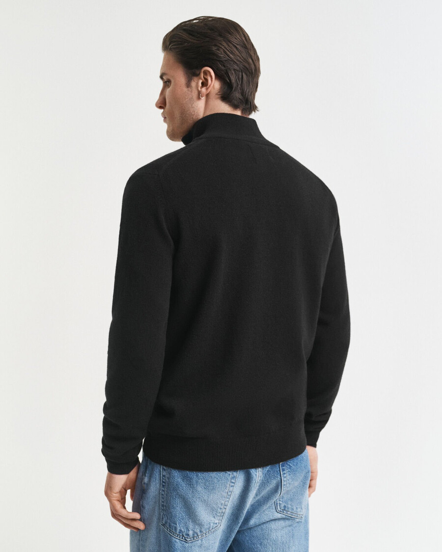 superfeiner lammwollpullover mit halbem reißverschluss – schwarz