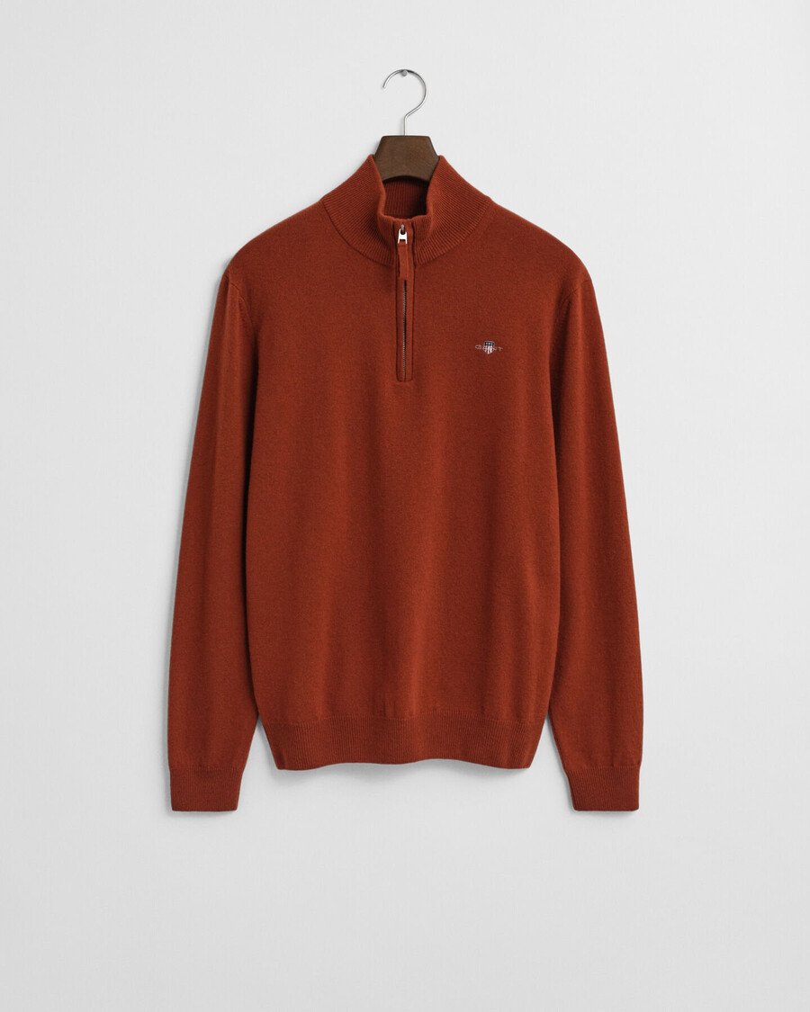 feiner lammwollpullover mit halbem reißverschluss – moderner rost