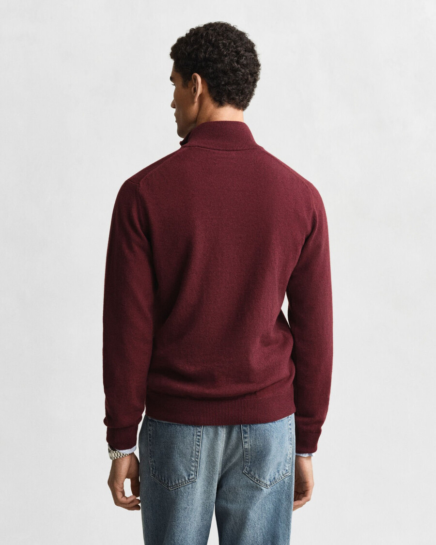 feiner lammwollpullover mit halbem reißverschluss – bordeaux-melange