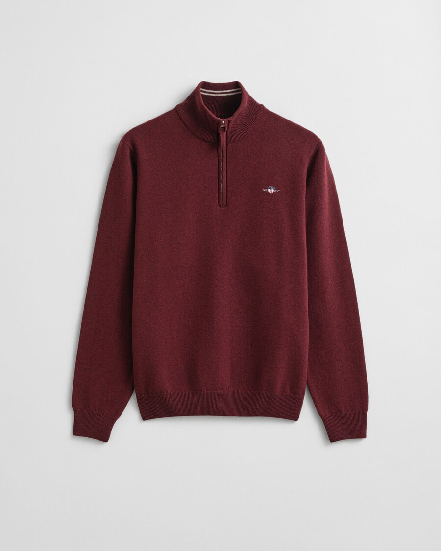 feiner lammwollpullover mit halbem reißverschluss – bordeaux-melange