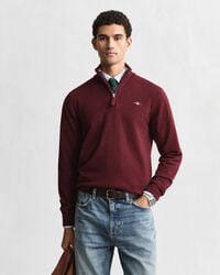feiner lammwollpullover mit halbem reißverschluss – bordeaux-melange