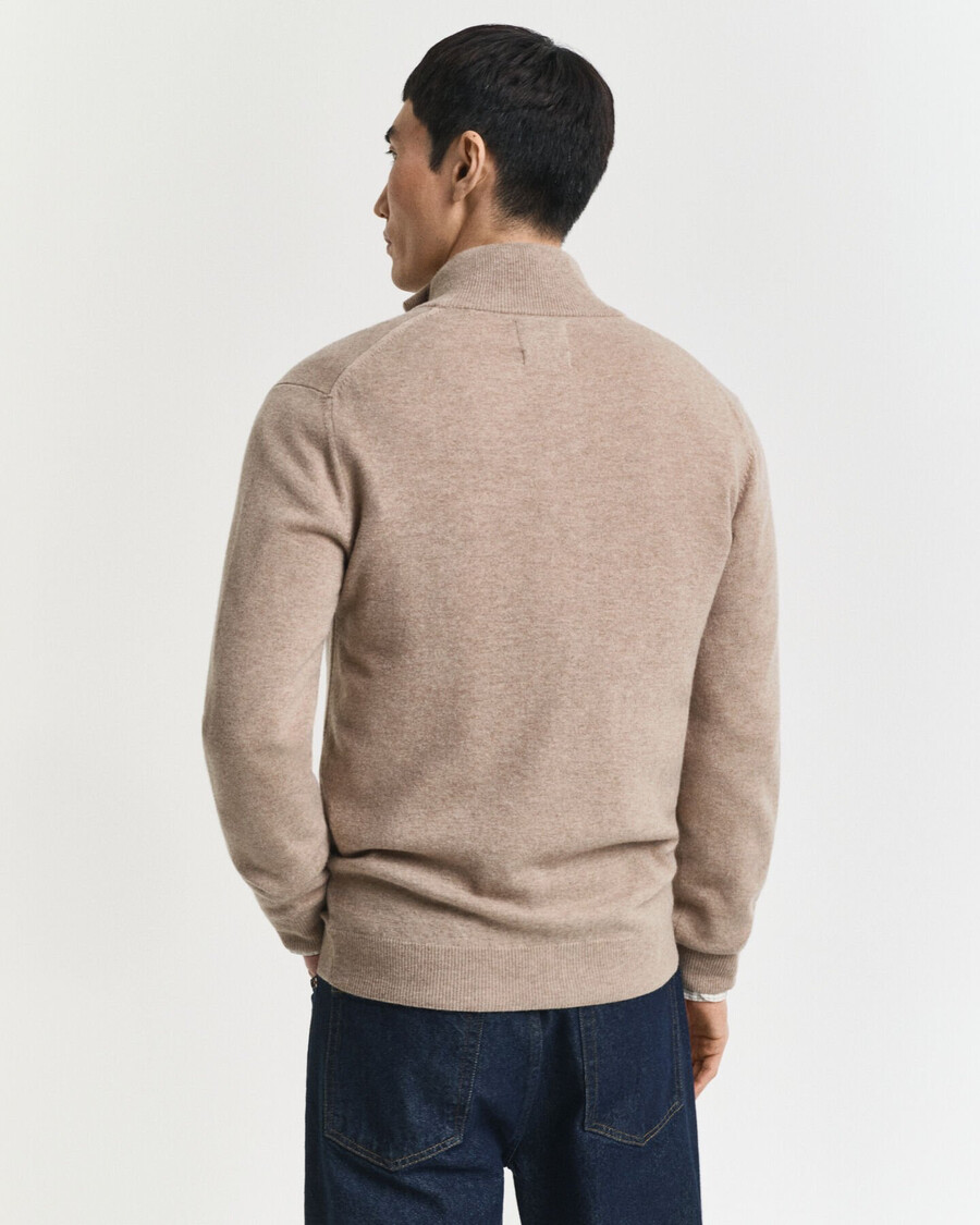 feinste lammwoll-strickjacke mit reißverschluss – dunkelsandmeliert