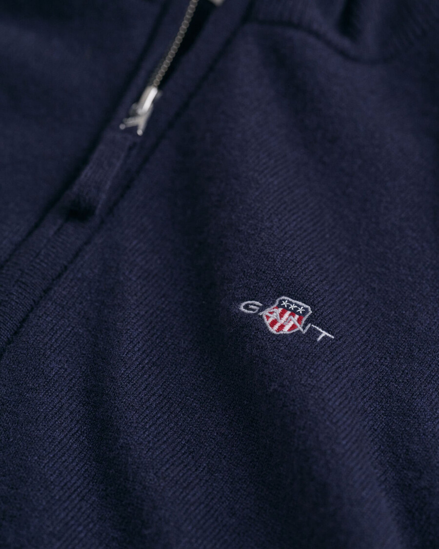 feinste lammwoll-strickjacke mit reißverschluss – marineblau