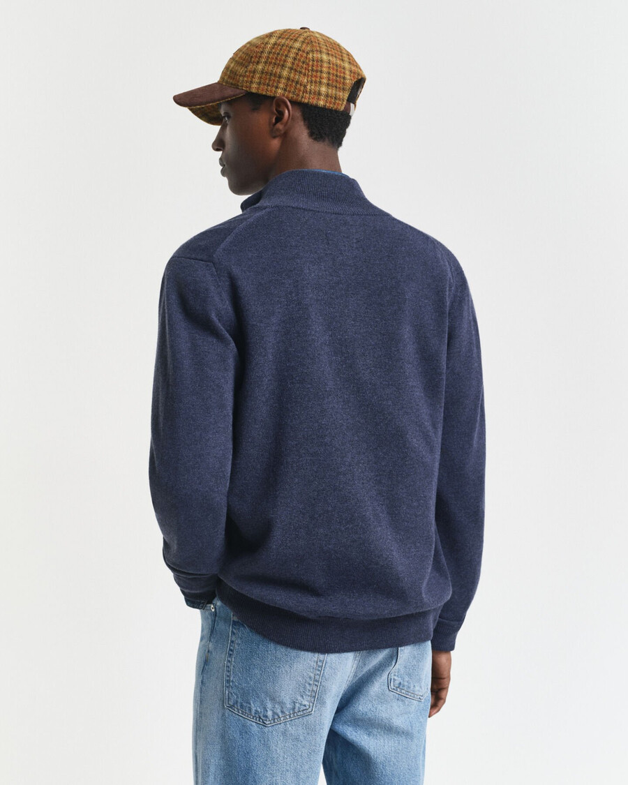 feinste lammwoll-strickjacke mit reißverschluss – dunkelblau meliert