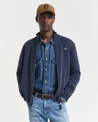 feinste lammwoll-strickjacke mit reißverschluss – dunkelblau meliert