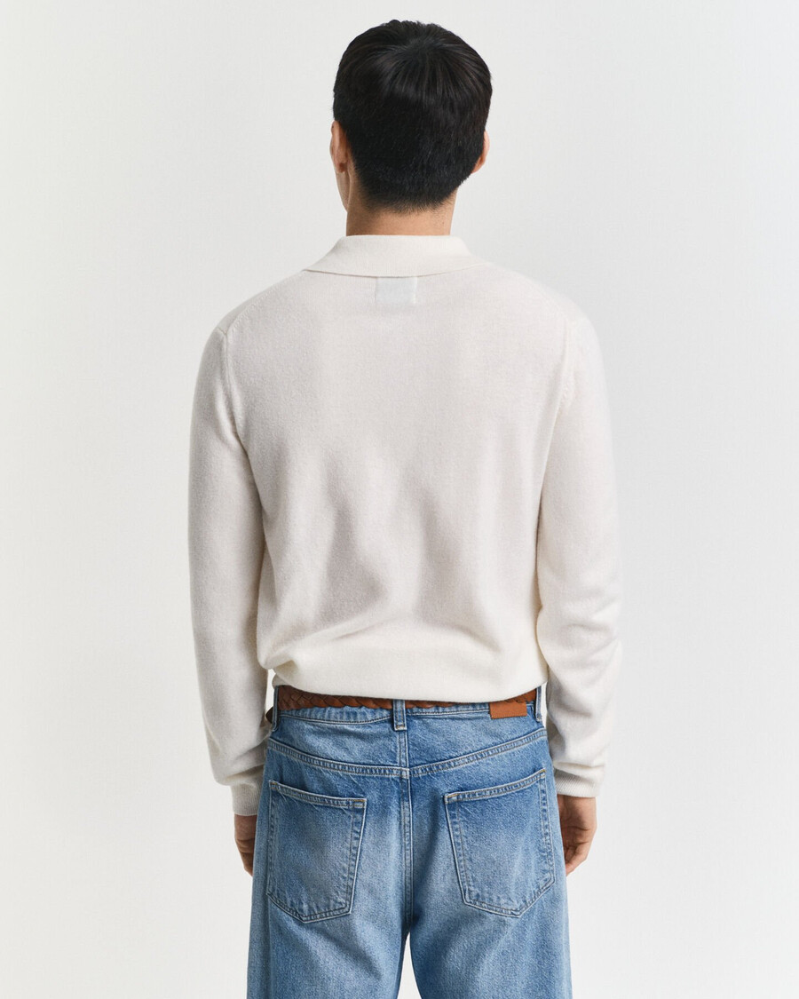 polo-pullover aus superfeiner lammwolle – creme
