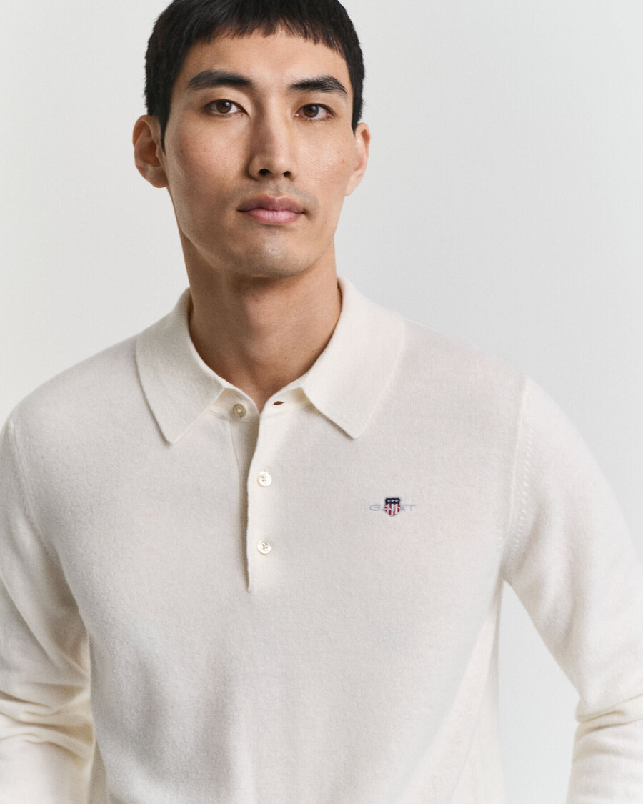polo-pullover aus superfeiner lammwolle – creme