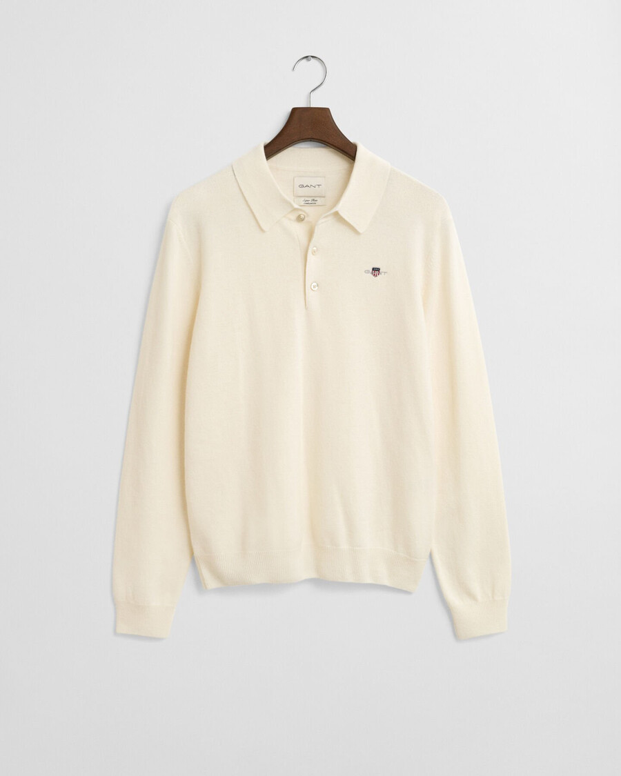 polo-pullover aus superfeiner lammwolle – creme