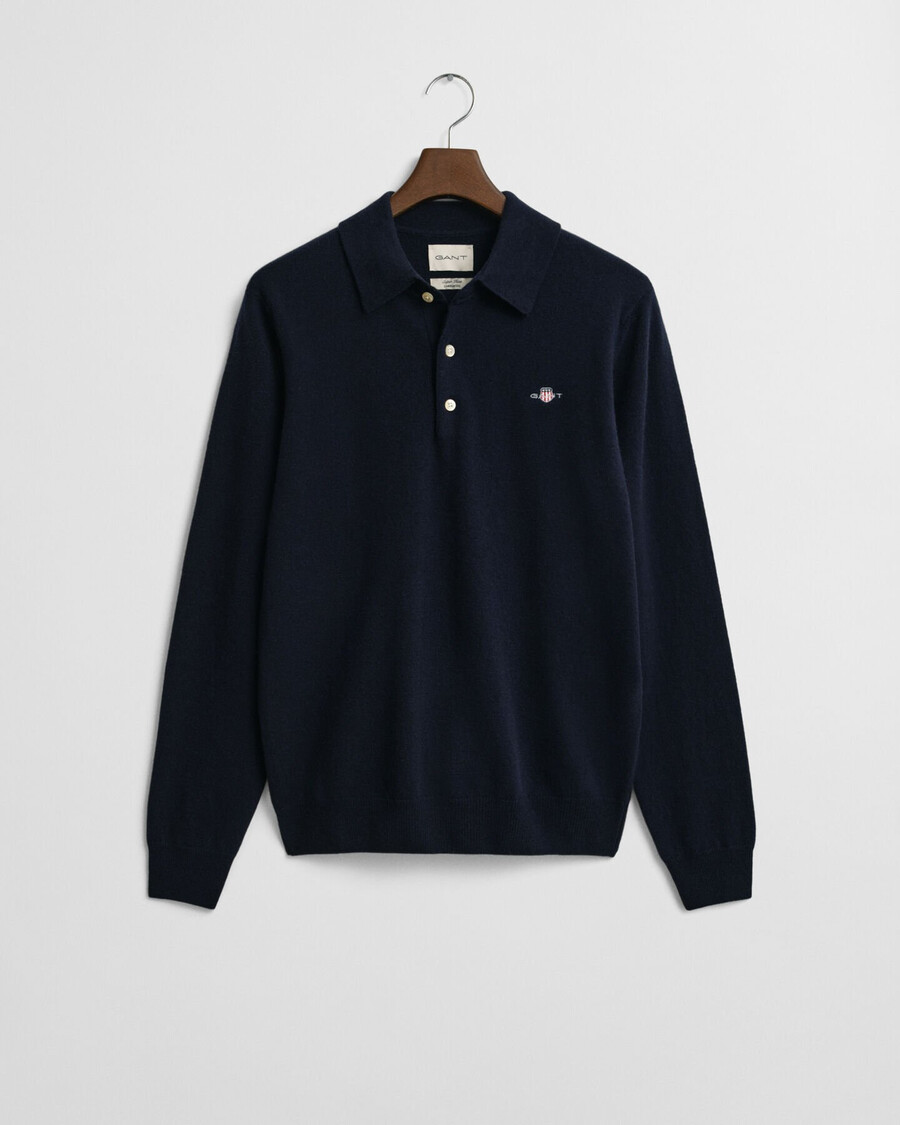 polo-pullover aus superfeiner lammwolle – marineblau