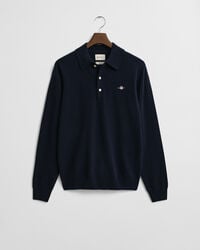 polo-pullover aus superfeiner lammwolle – marineblau