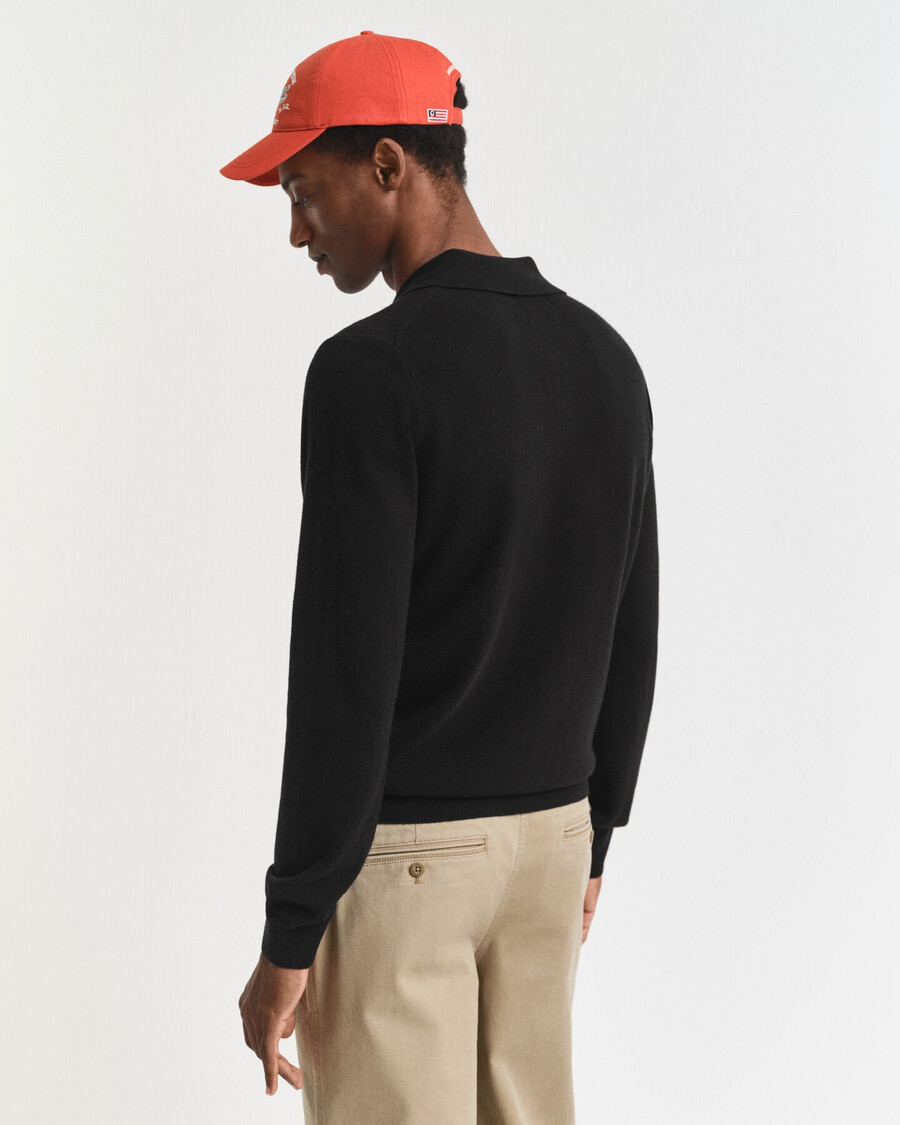 polo-pullover aus superfeiner lammwolle – schwarz