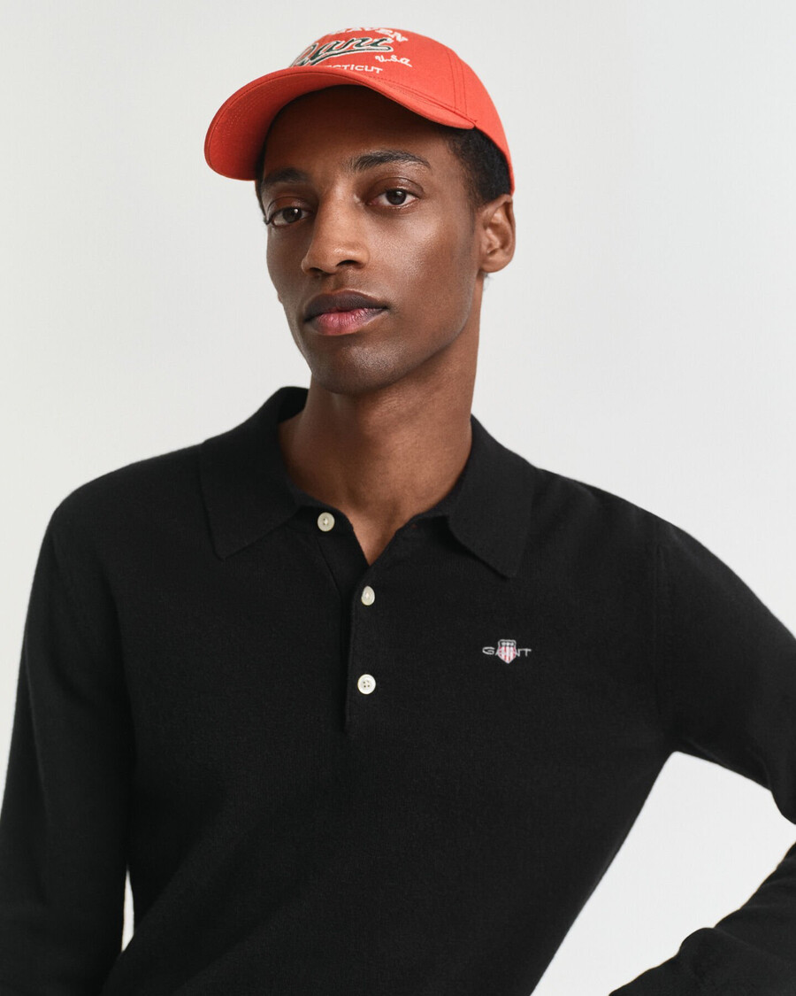 polo-pullover aus superfeiner lammwolle – schwarz