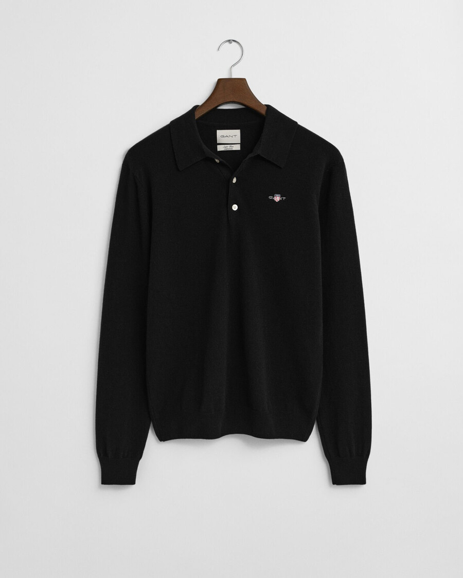 polo-pullover aus superfeiner lammwolle – schwarz