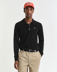 polo-pullover aus superfeiner lammwolle – schwarz