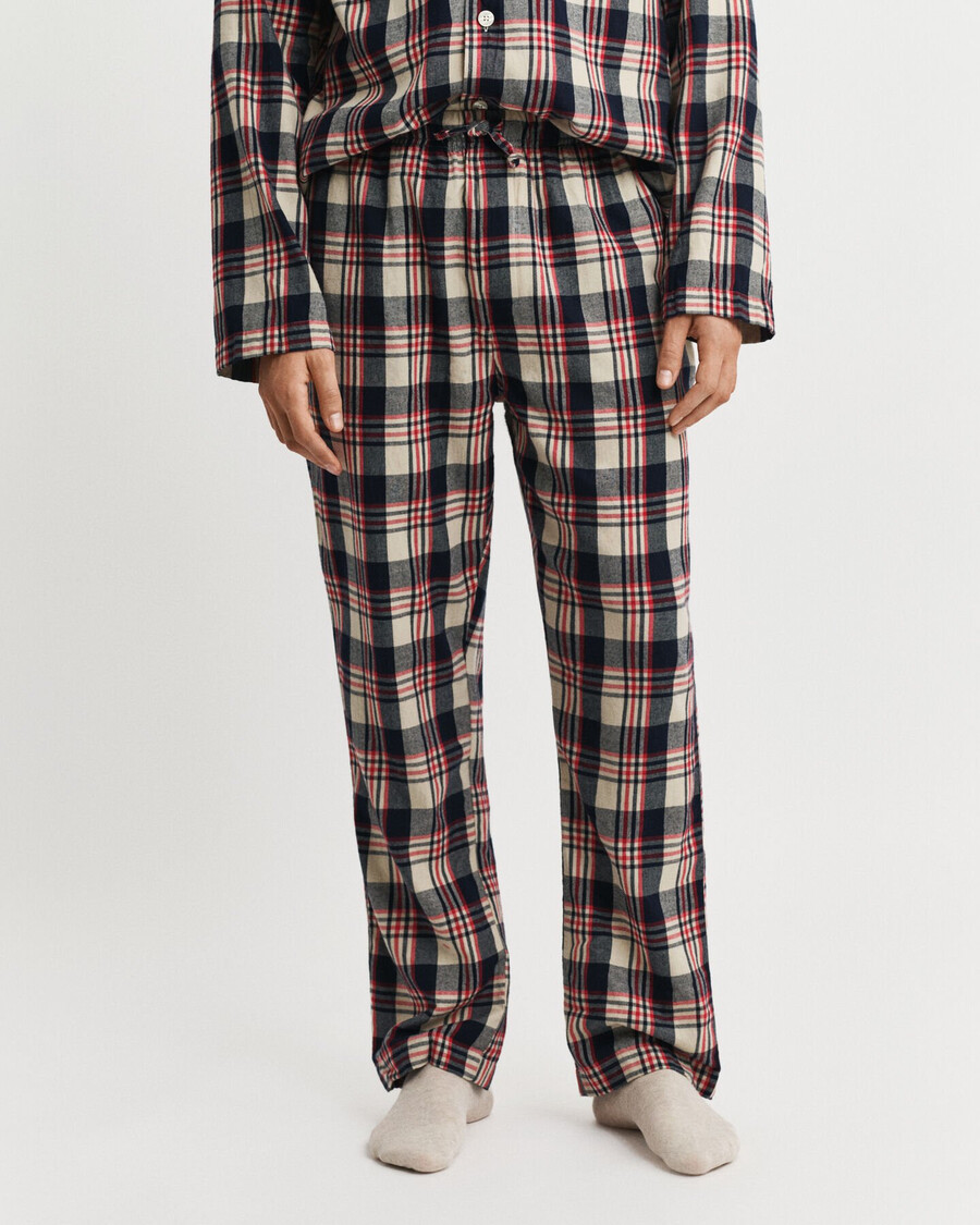 flanell-pyjama-set mit karomuster in geschenkbox – rubinrot