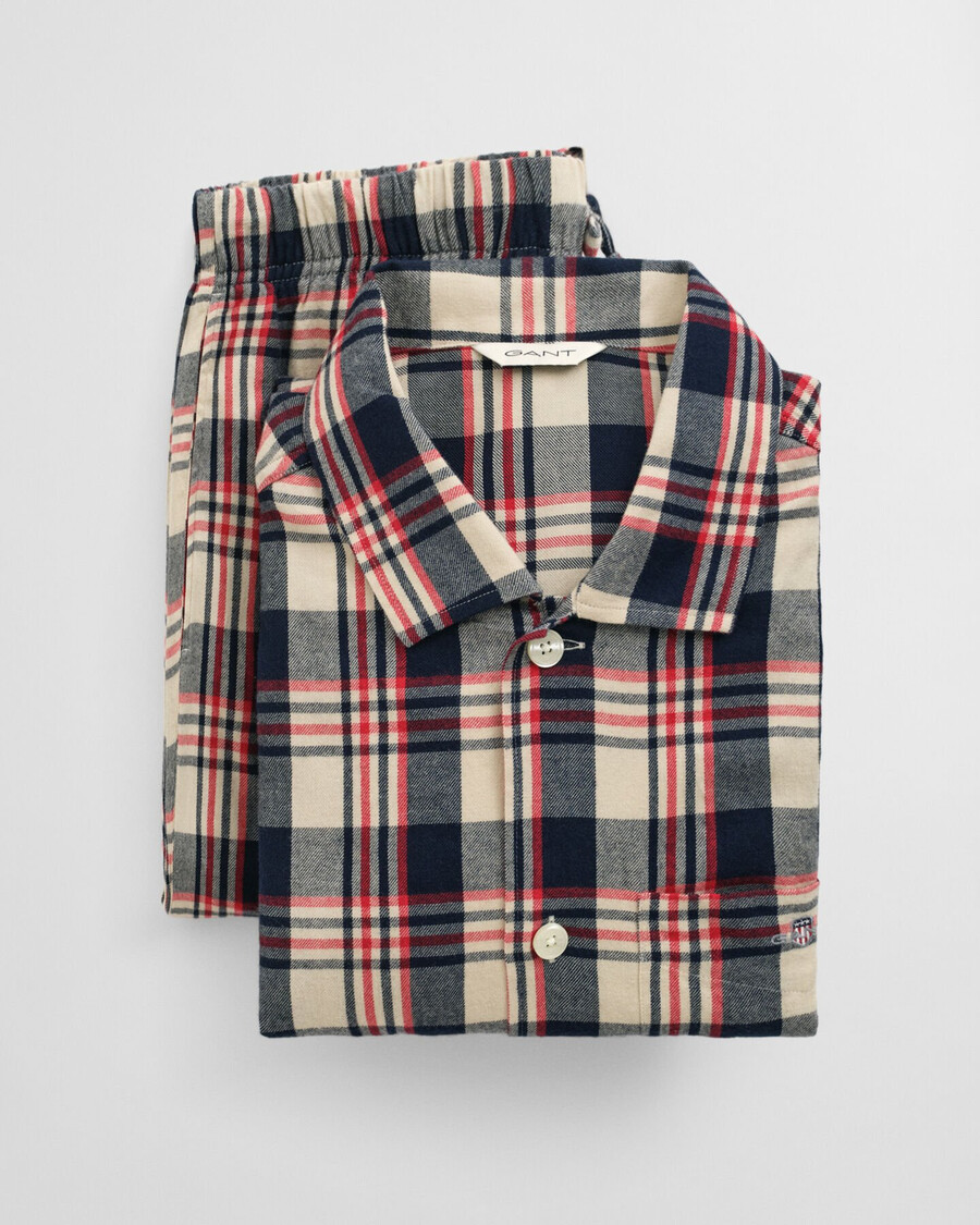flanell-pyjama-set mit karomuster in geschenkbox – rubinrot