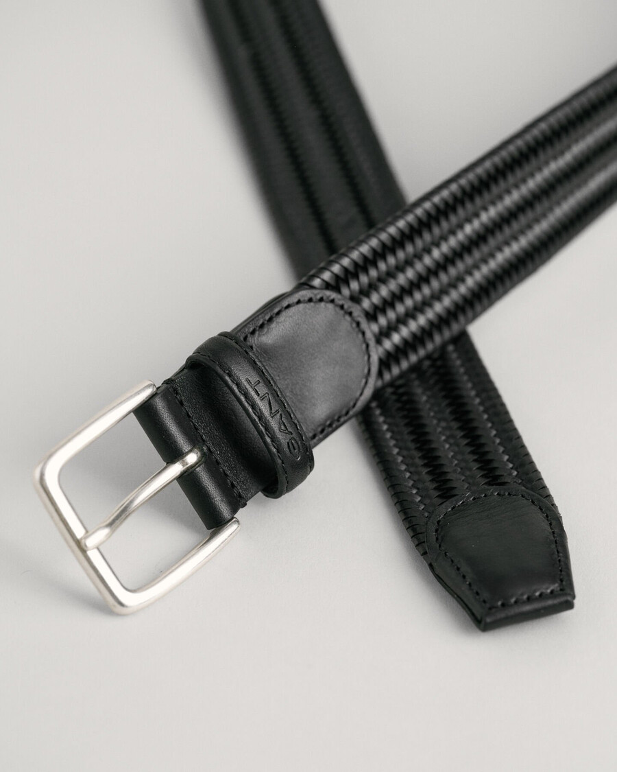 geflochtener elastischer ledergürtel – schwarz