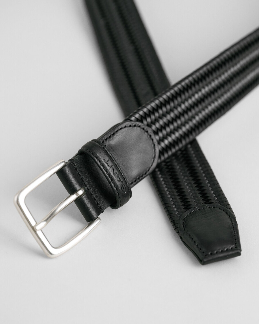 geflochtener elastischer ledergürtel – schwarz