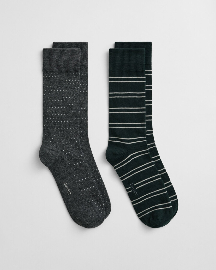 2er-pack gestreifte und gepunktete socken in geschenkbox – tartangrün
