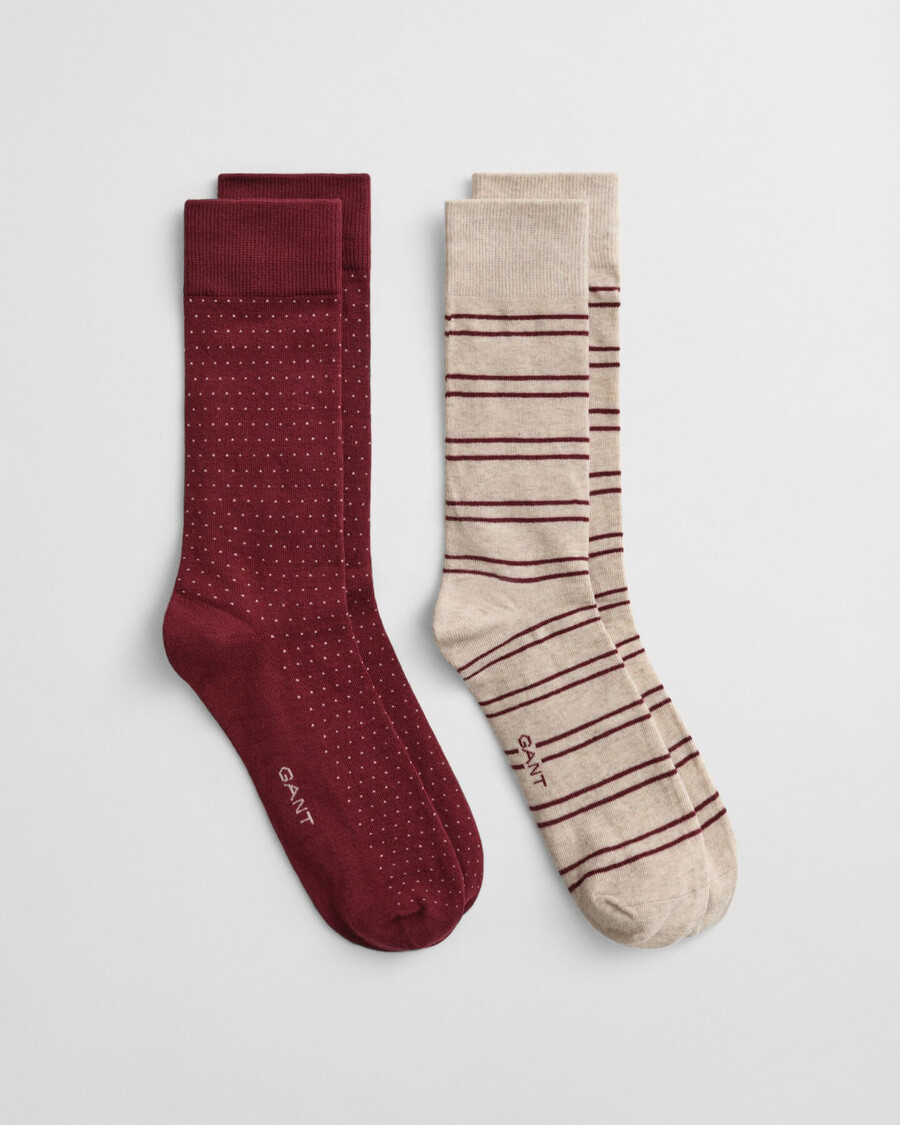 2er-pack gestreifte und gepunktete socken in geschenkbox – prallrot