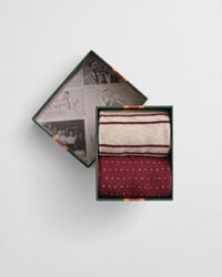 2er-pack gestreifte und gepunktete socken in geschenkbox – prallrot