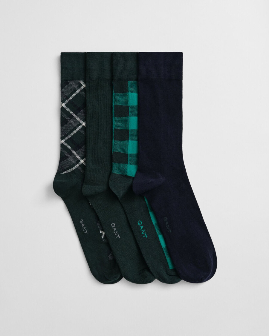 4er-pack karierte und einfarbige socken in geschenkbox – tartangrün
