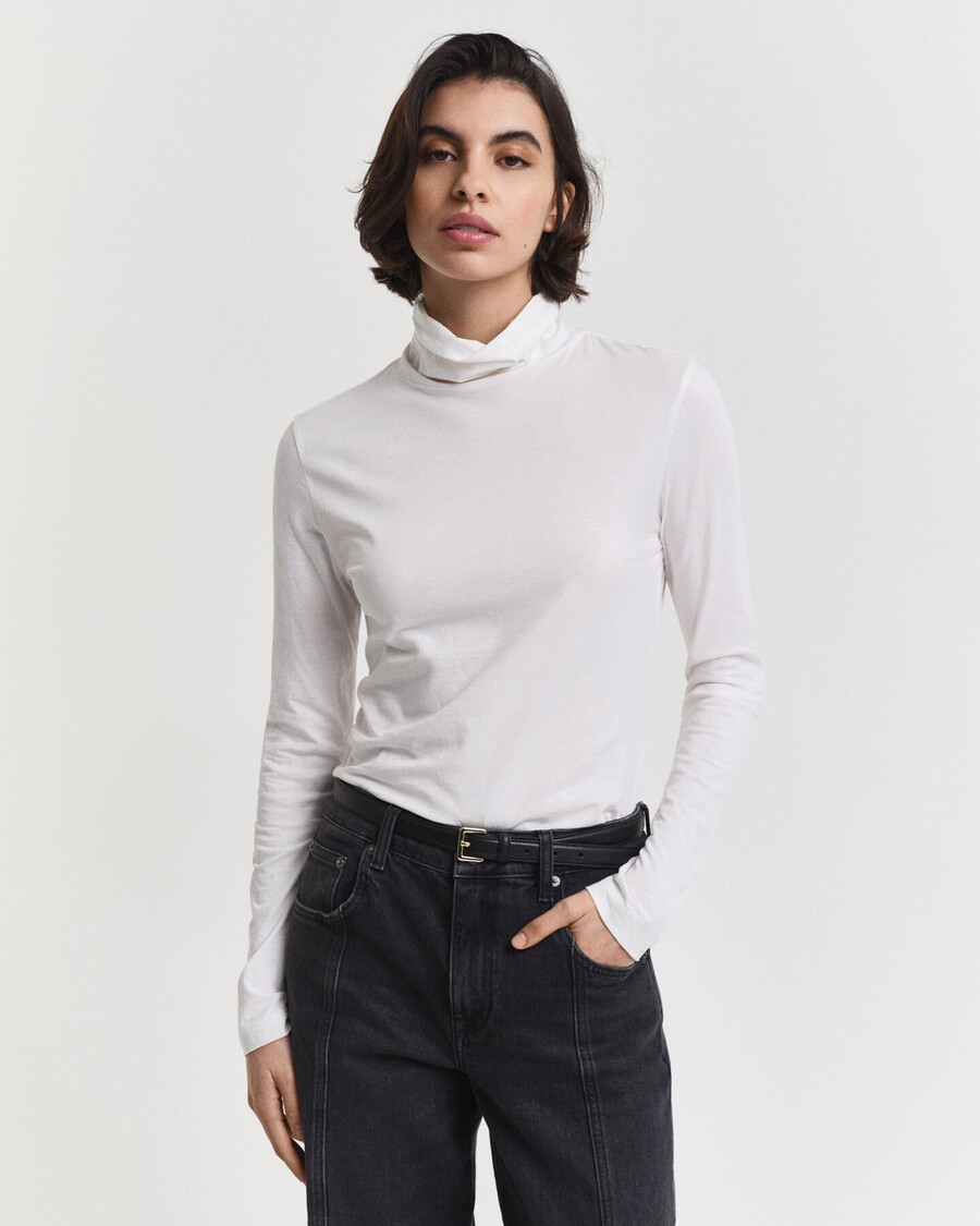 leichtes baumwoll-rollkragenshirt – eierschale