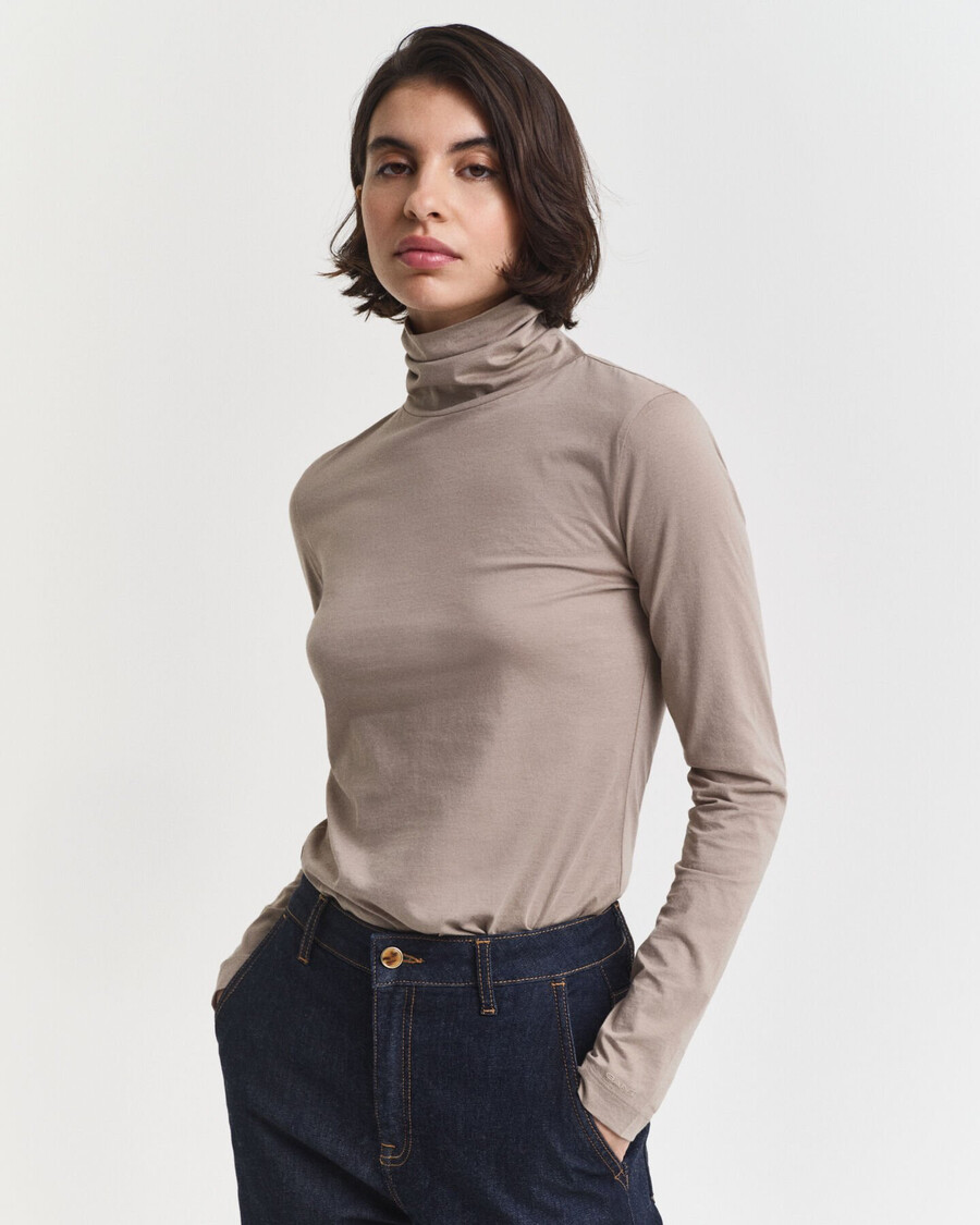 leichtes baumwoll-rollkragenshirt – taupe-beige
